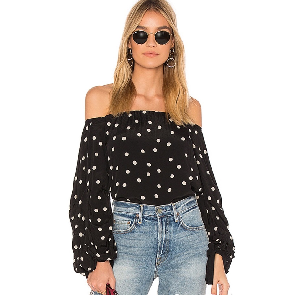 Lovers + Friends Midnight Polka Dot Blouse Top